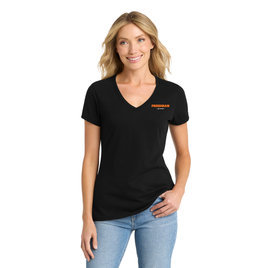 Women's V-Neck Tee - Jet Black - Freedman - Full Color Logo