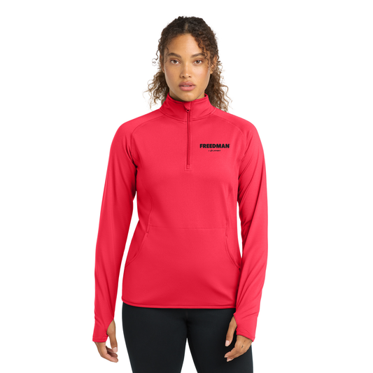 Women's Safety Stretch 1/4-Zip Pullover - Hot Coral - Freedman - Black Logo