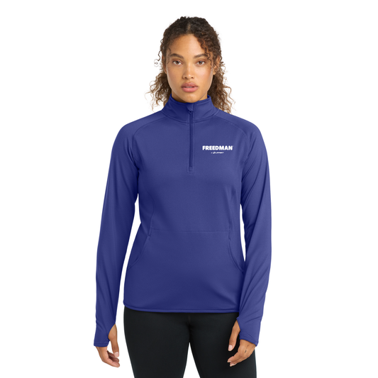 Women's Stretch 1/4-Zip Pullover - Iris Purple - Freedman - White Logo
